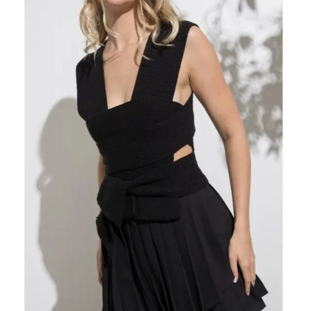 #0741 Papermoon NWT Black Abby Multi Way Sleeveless Sweater Top Size Small-Large